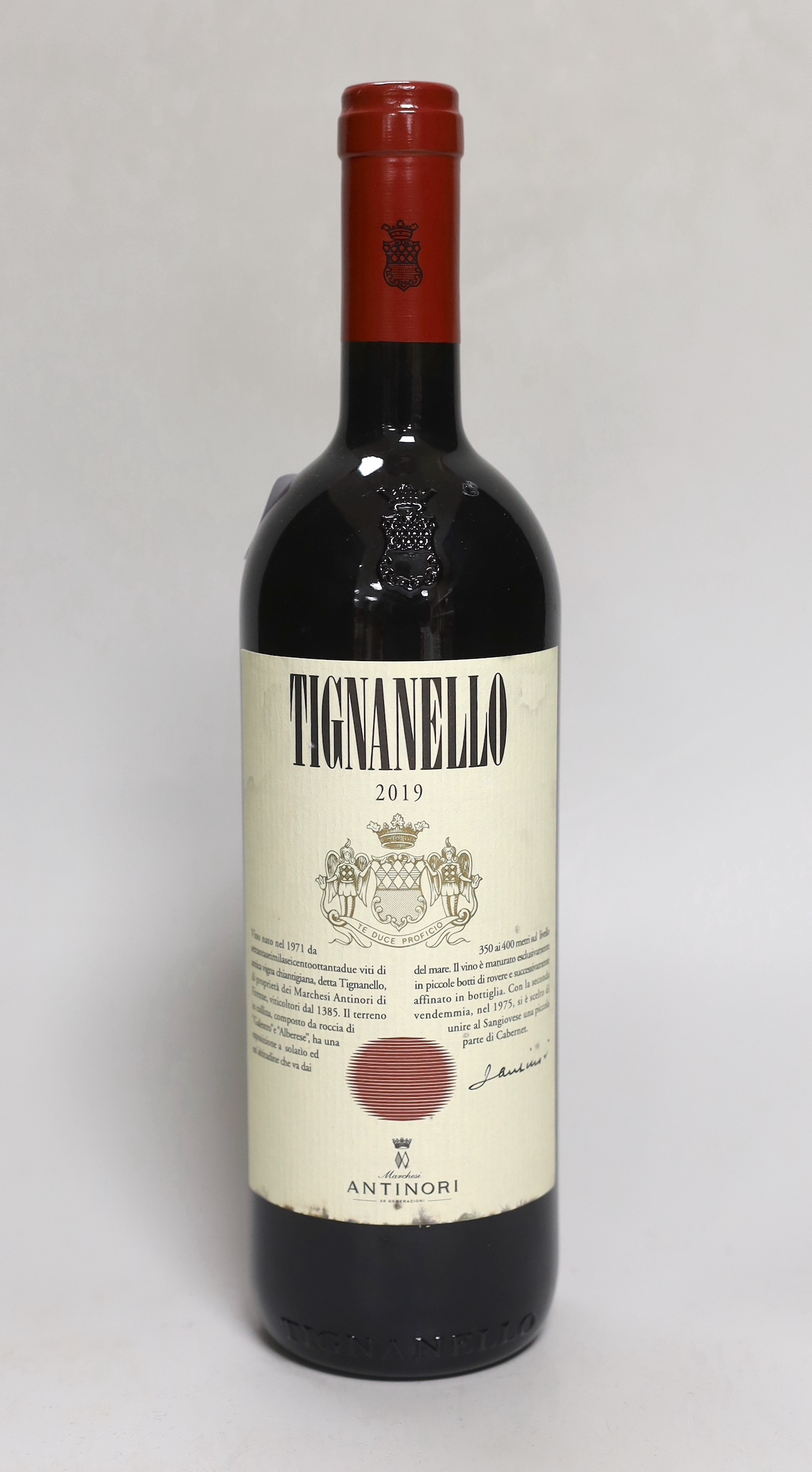 A bottle of 2019 Tignanello